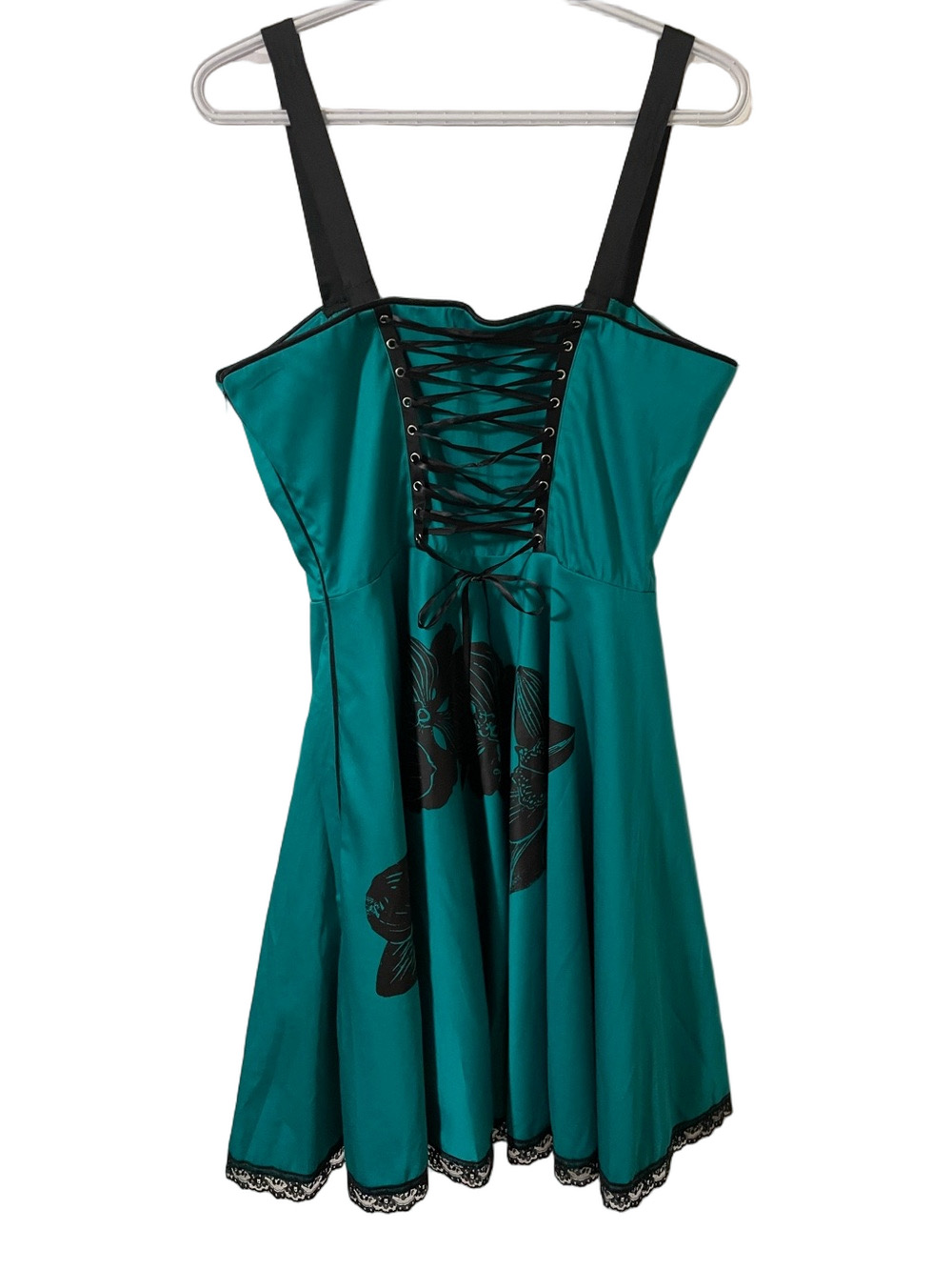 Vintage Inspired Blackbird Studio Turquoise with Floral Print Dress Size Medium - Picture 6 of 12